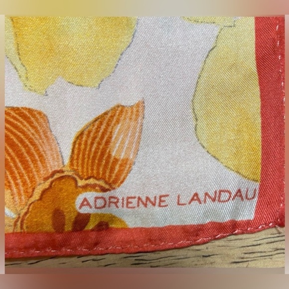 Adrienne Landau Floral Yellow Red 100% Silk Long Scarf - Picture 5 of 6